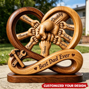 Personalized Dad Kids Hands Wooden Plaque, Father’s Day Gift, Infinity Design Sign