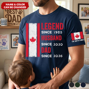 Father's Day Gifts, Legend, Husband, Dad And Grandpa - Canada Flag Version - Personalized T-Shirt