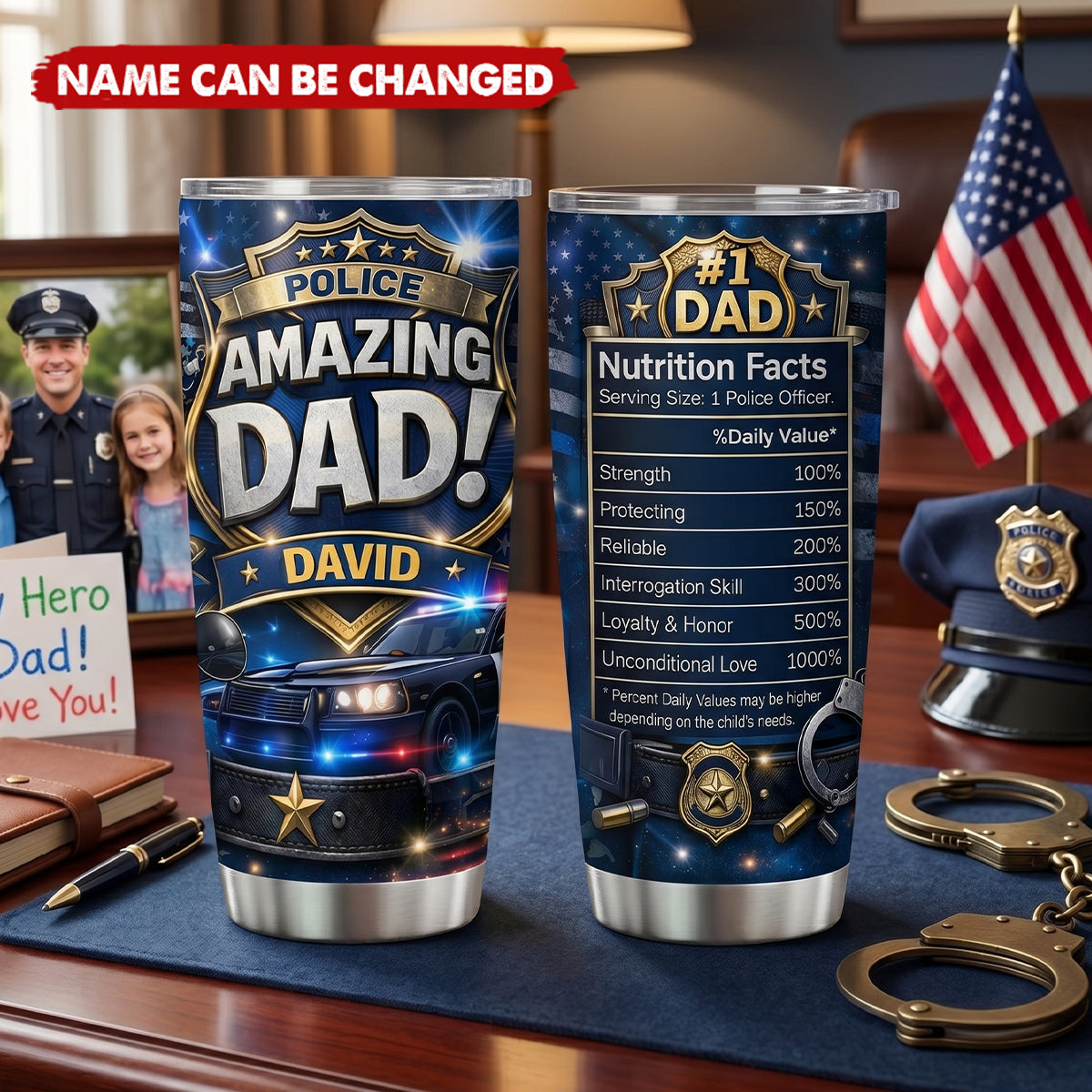 Police Amazing Dad Nutrition Facts, Stainless Steel Tumbler, Gift For Dad