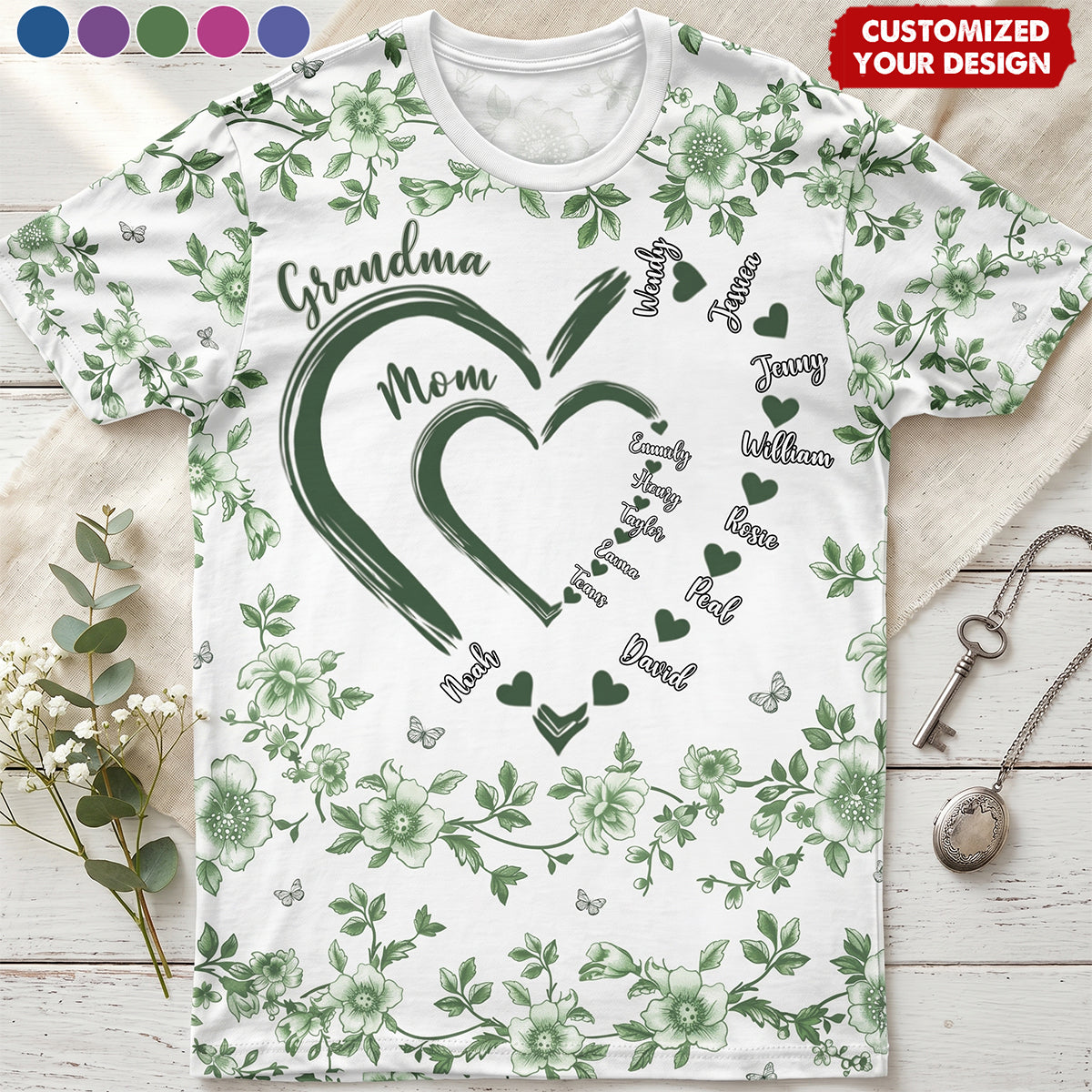 Mom Grandma Sweethearts Toile - Personalized Full Print T-Shirt