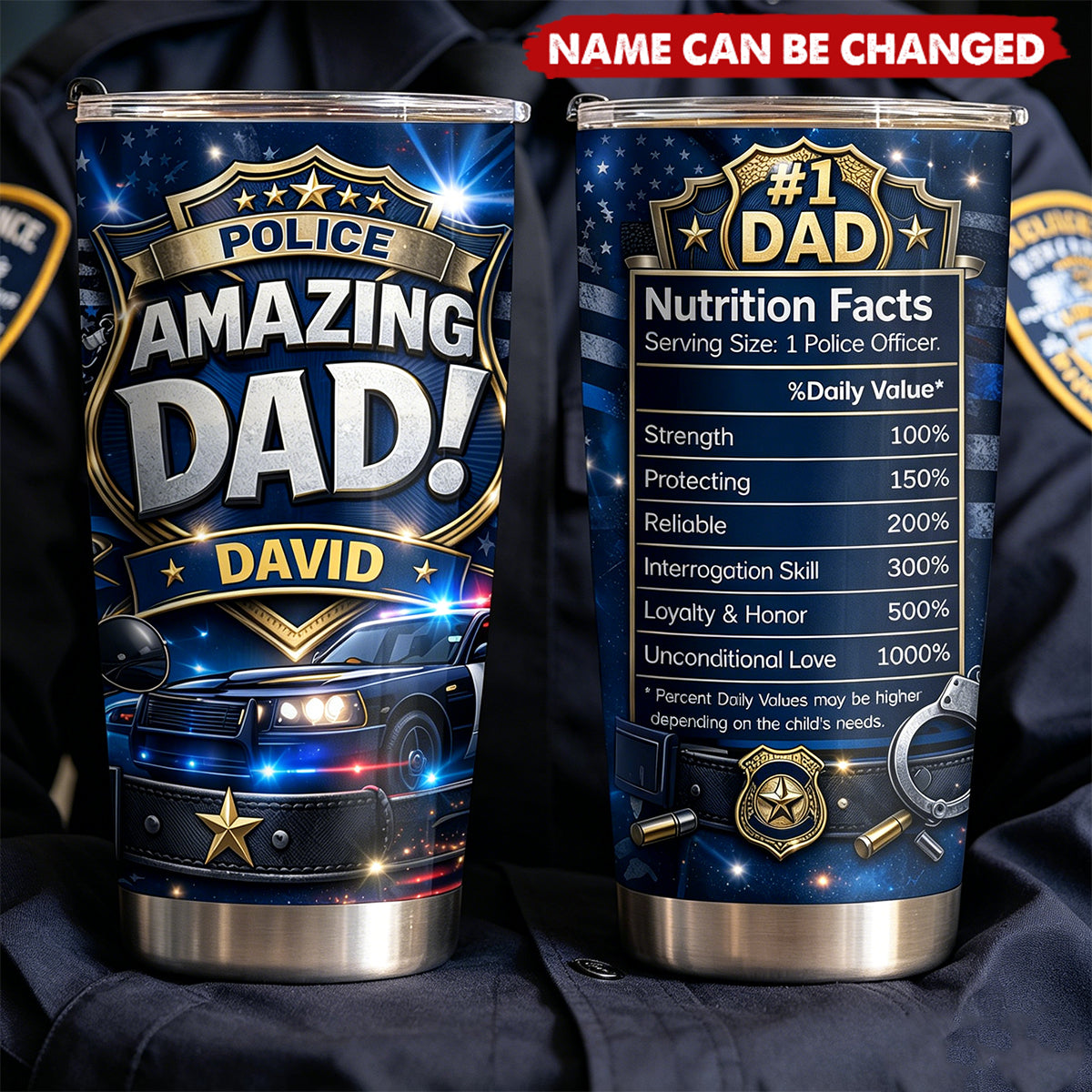 Police Amazing Dad Nutrition Facts, Stainless Steel Tumbler, Gift For Dad