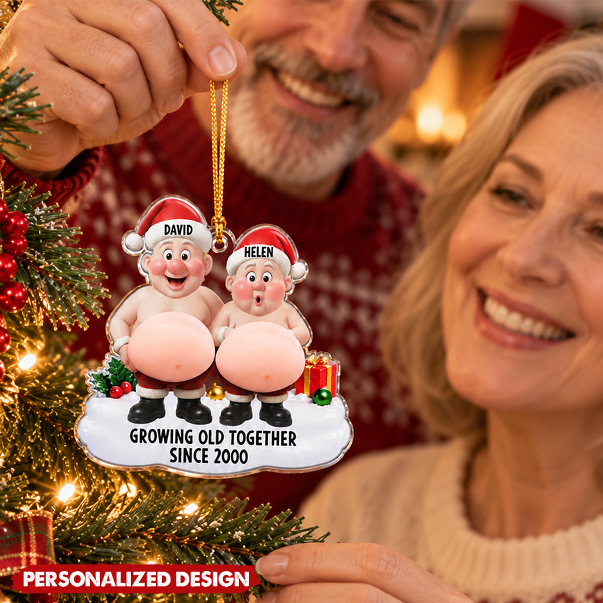 Personalized Funny Couple Acrylic Christmas Ornament, 3D Squishy Belly