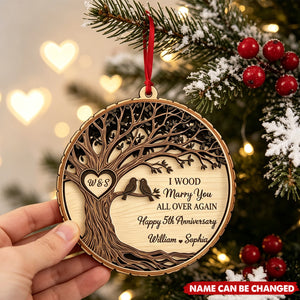 Personalized Anniversary Ornaments: Wooden Couple Souvenirs