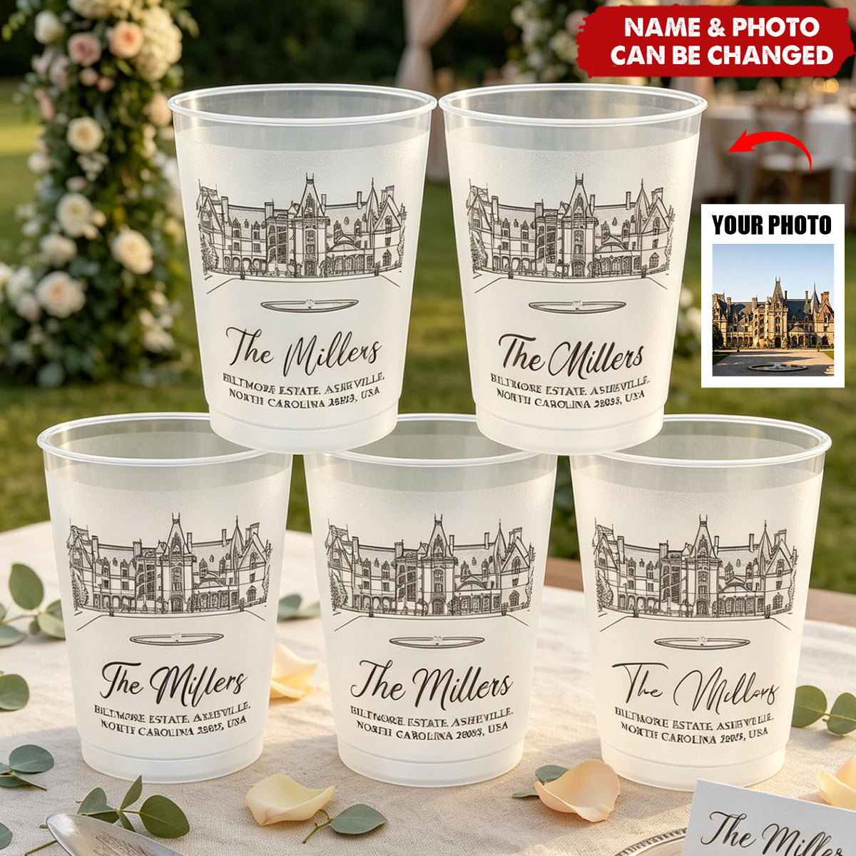 Custom Photo Wedding Venue Illustration Drawing Wedding Favors - Personalized Cups