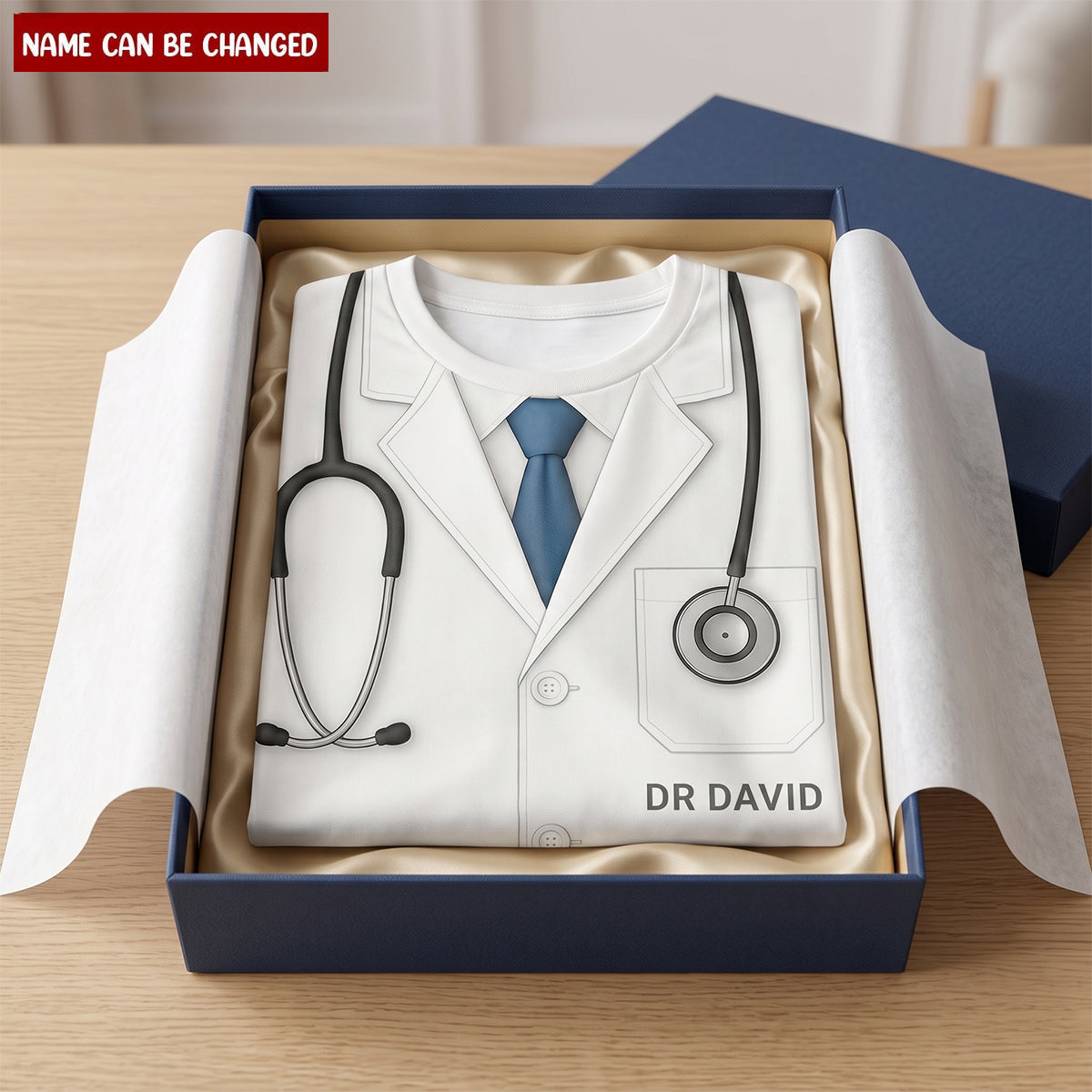 Realistic Doctor Coat And Stethoscope Design, Personalized Custom Unisex All-Over Printed T-Shirt, Gift For Healthcare Workers
