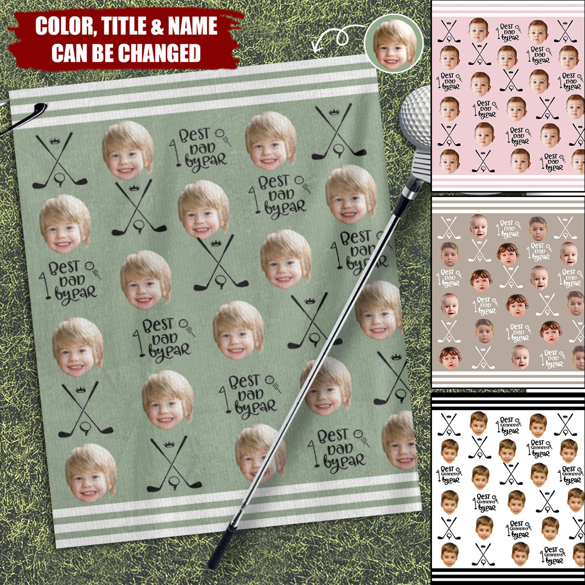 Custom Funny Pet Kids Photo Personalized Golf Towel, Fathers Day Golf Gift