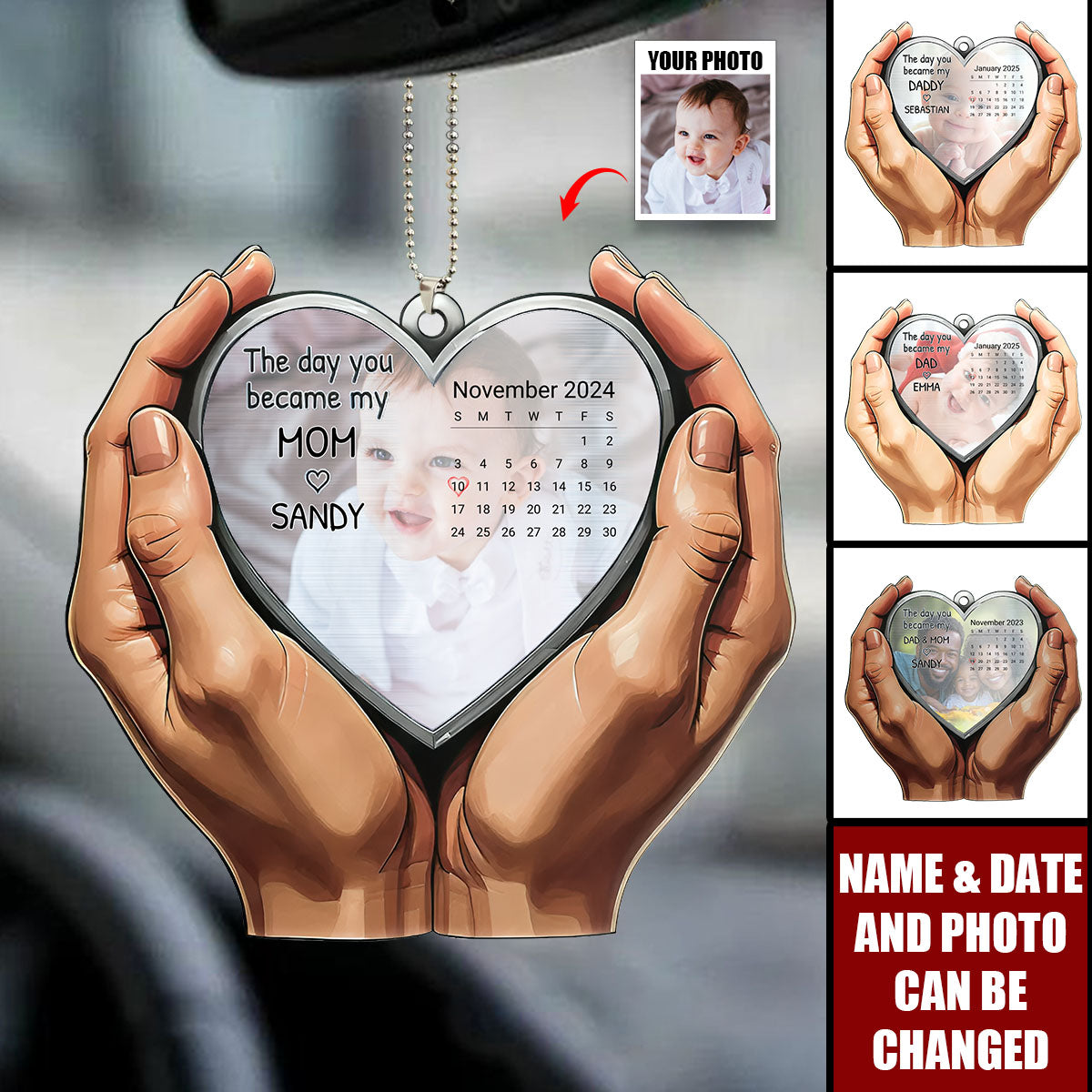 Custom Photo Calendar The Moment You Became My Mom Dad - Personalized Acrylic Car Hanger Ornament