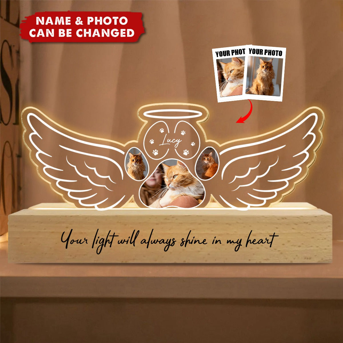 Custom Photo Your Light Will Guide Us Always - Memorial Personalized Custom Shaped 3D LED Light - Sympathy Gift, Christmas Gift For Family Members