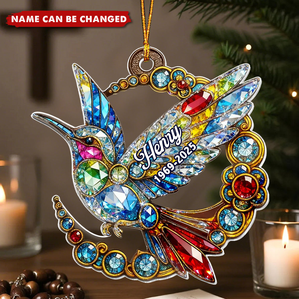 3D Crystal Effect Colorful Hummingbird Memorial - Personalized Acrylic ...