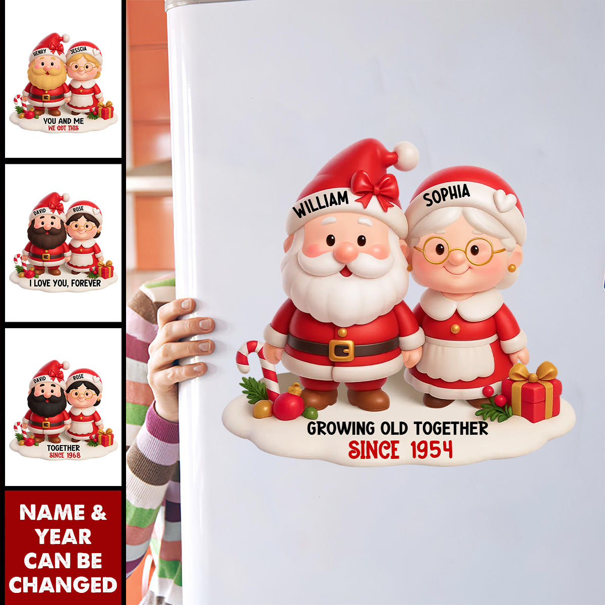 Santa Couple Growing Old Together Personalized Fridge Decal