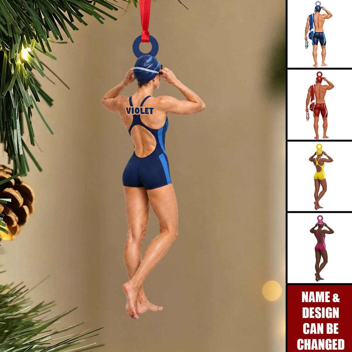 Personalized Swimmer Christmas Ornament, Custom Name Swimming Gift