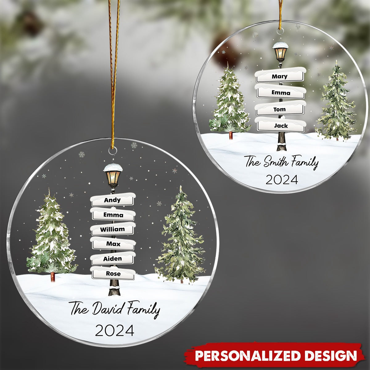 Vintage Family Lamp Post Signs - Personalized Acrylic Ornament