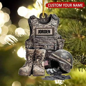 Veteran Boots & Helmet Uniform Personalized Ornament, Veteran Xmas Gift