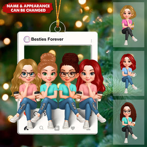 Besties Sisters Social Network Frame - Personalized Christmas Acrylic Ornament