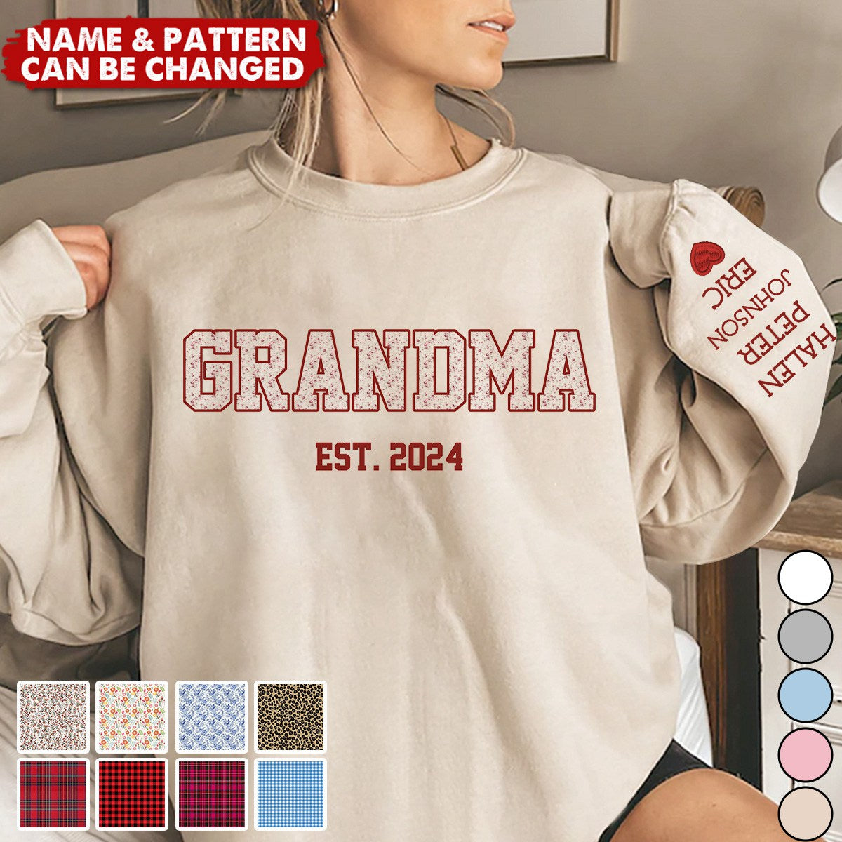 Embroidered Grandma Nana Mom And Kids Floral Applique Sweatshirt