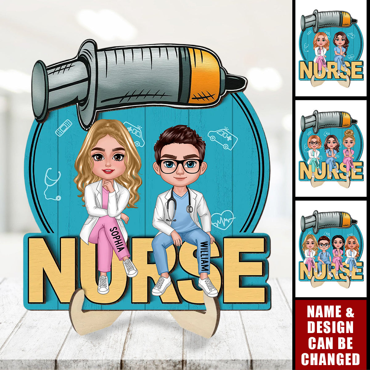 Doll Nurse Best Friends Colleagues Personalized 2-Layer Wooden Plaque