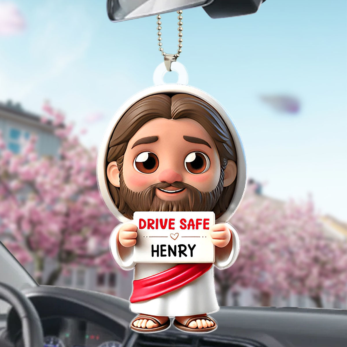 Jesus Drive Safe - Personalized Customized Acrylic Car Ornament - Gift For Family Members, Friends, Siblings, Loved One