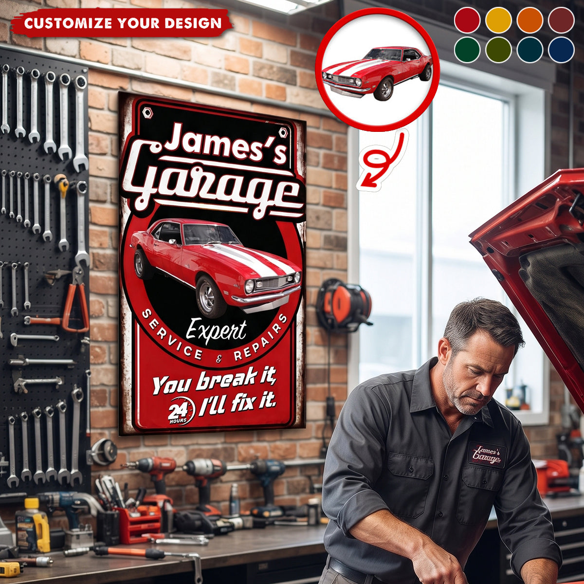 Personalized Car Garage Metal Sign Retro Auto Repair Shop Wall Decor