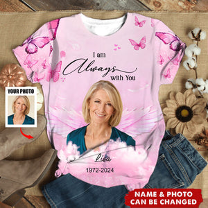 Memorial Pinky Butterfly Wings Upload Photo, A Big Piece Of My Heart Lives In Heaven Personalized 3D T-Shirt