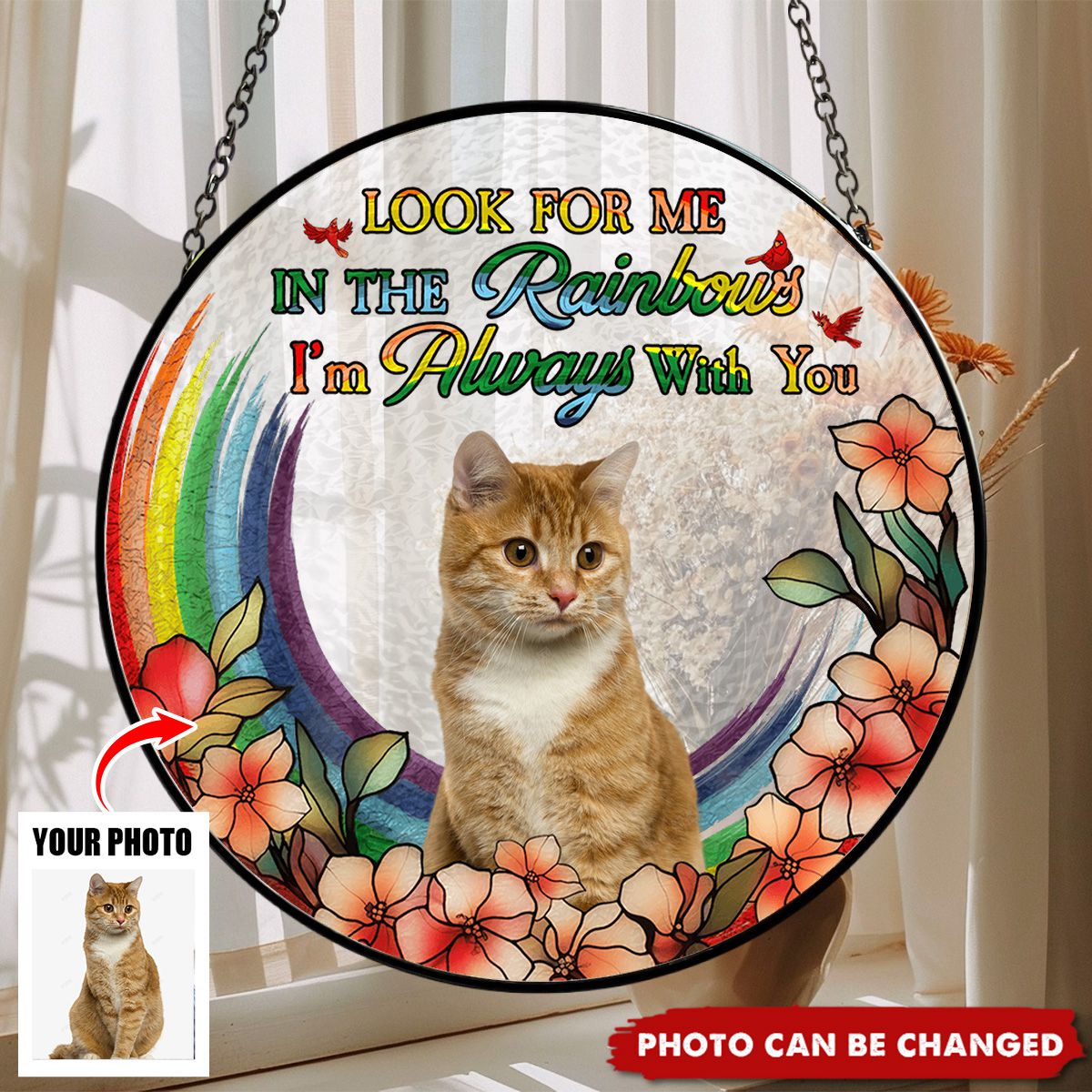 Loss In The Rainbow - Stained Glass Window Hanging Suncatcher Ornament- Memorial Gift