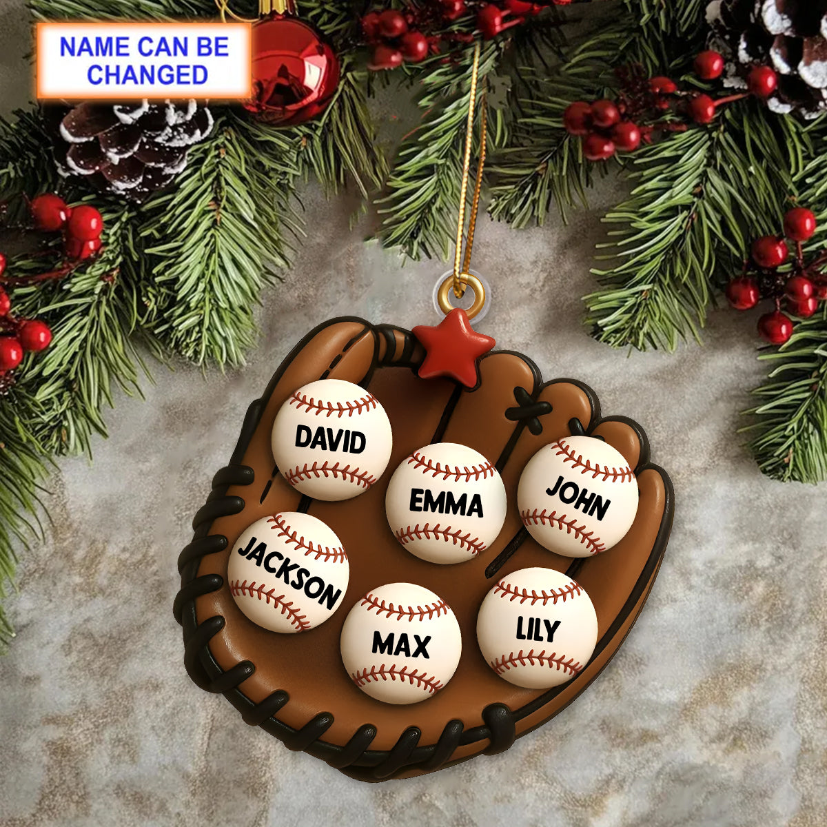 Baseball Gloves Family Members' Names Personalized Acrylic Ornament, Christmas Tree Decoration