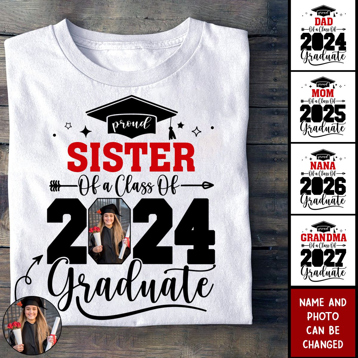 Custom Photo Senior Family Graduation - Personalized T-Shirt - Birthday, Loving, Funny Gift for Grandma/Nana/Mimi, Mom, Wife, Grandparent