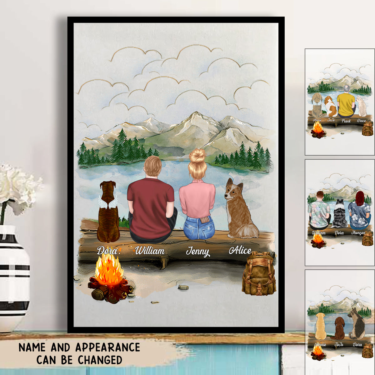 Dog Family Portrait - Gifts For Dog Lovers - DOG & COUPLE - Hiking Mountain Poster