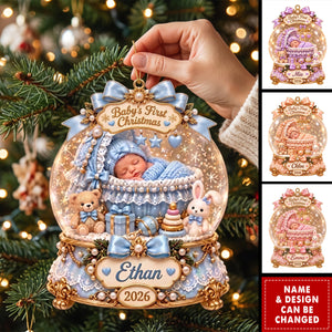 Personalized Baby First Christmas Acrylic Ornament , Custom Name Snow Globe Keepsake