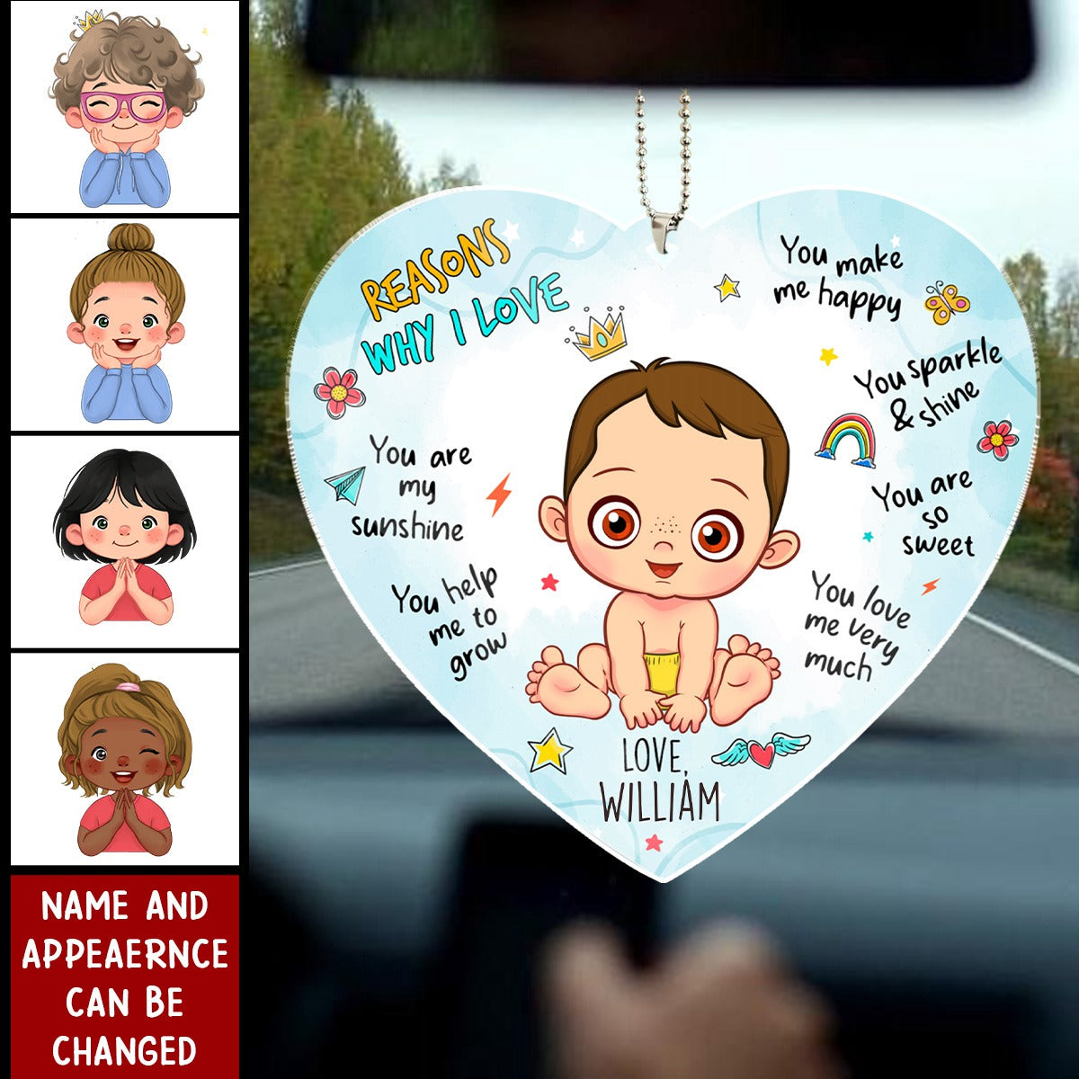 Gift For Mom Reasons Why I Love Mommy Transparent Personalized Acrylic Car Ornament