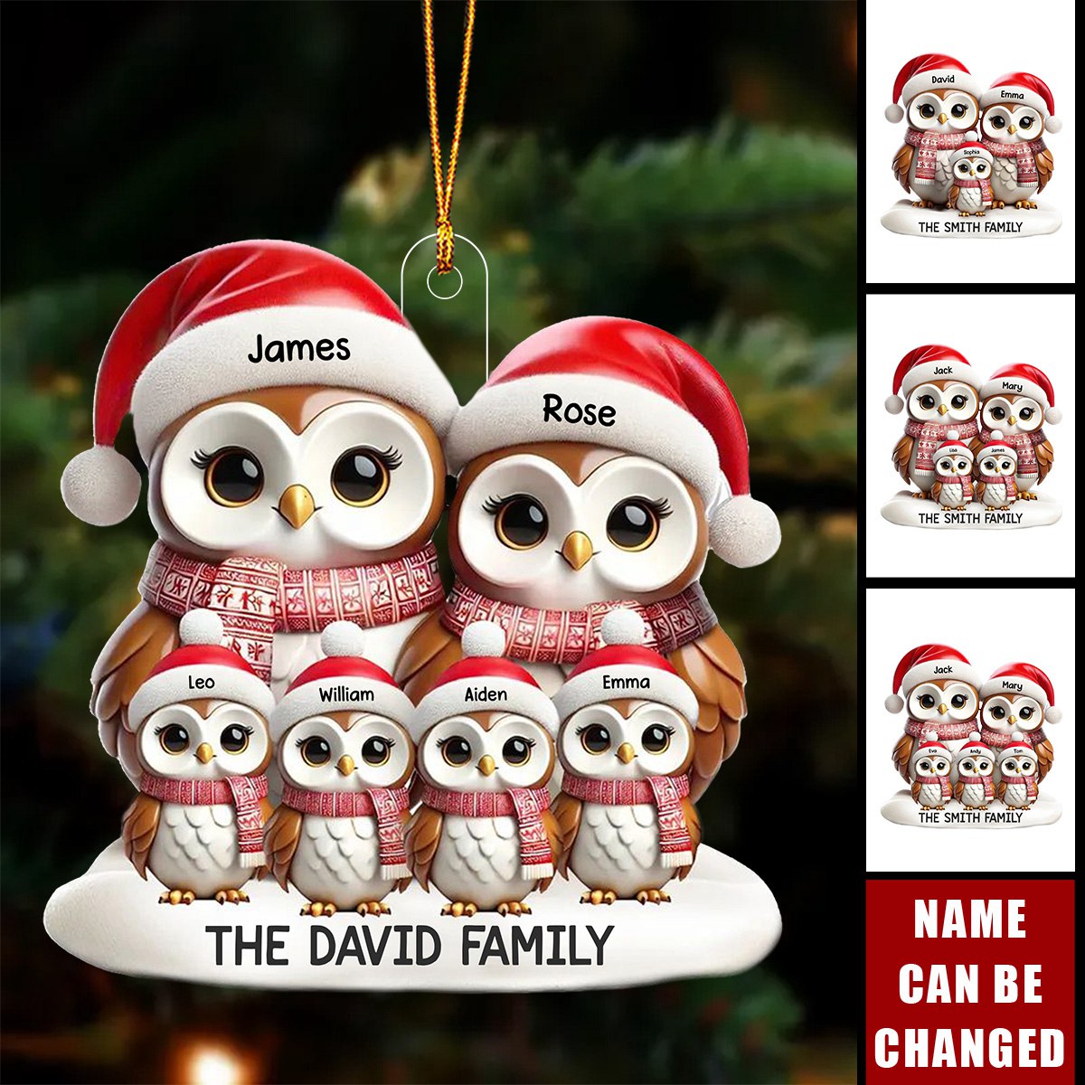 Owl Family Christmas Personalized Acrylic Ornament