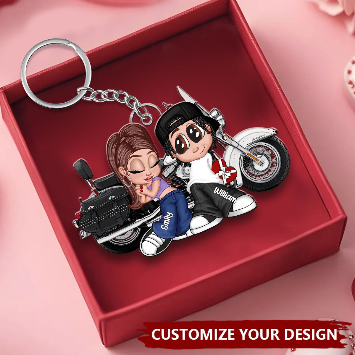 Y2K Couple Motorcycle Personalized Acrylic Keychain, Valentine's Day Gift For Him, For Her