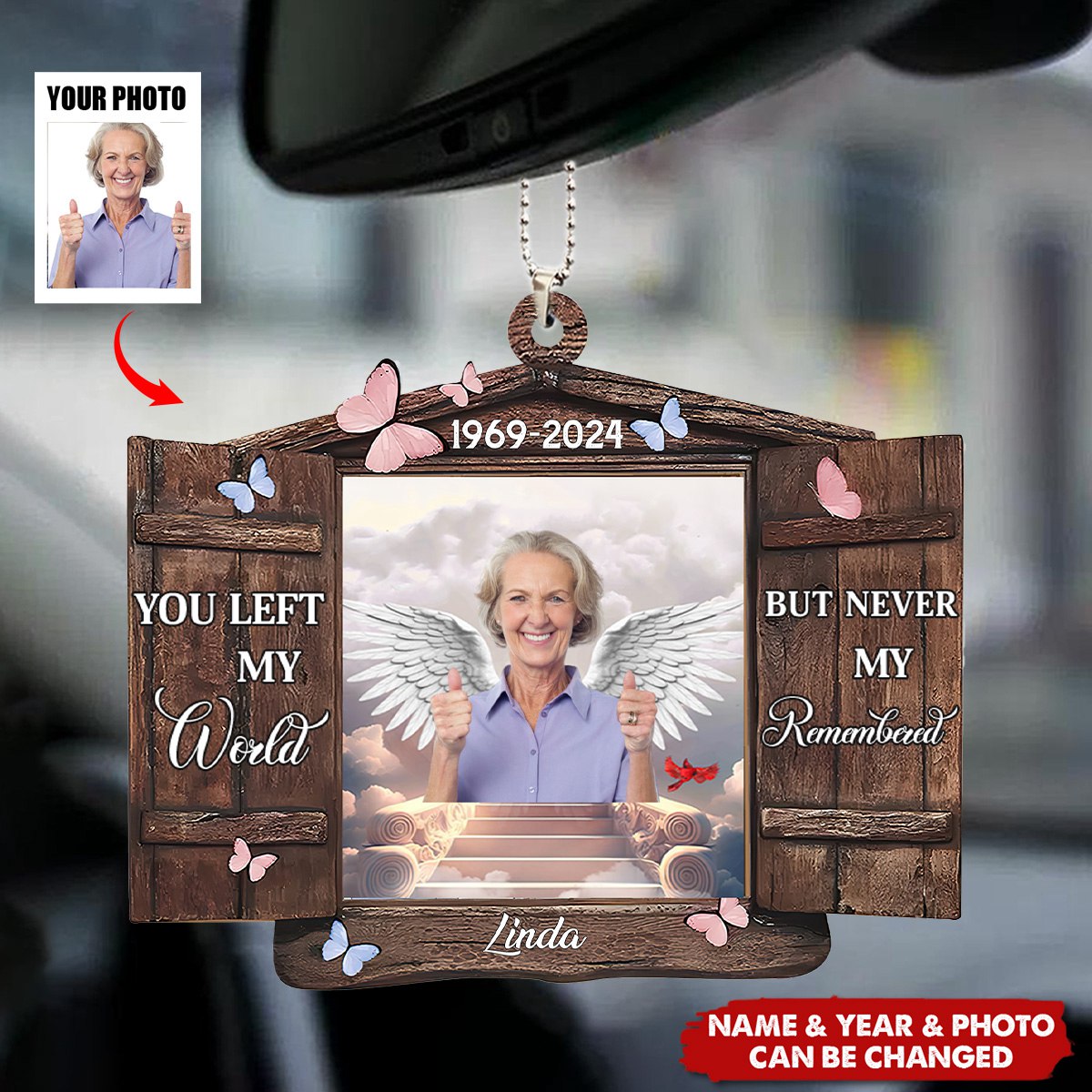 Always On My Mind Forever In My Heart Window Shape Personalized Ornament