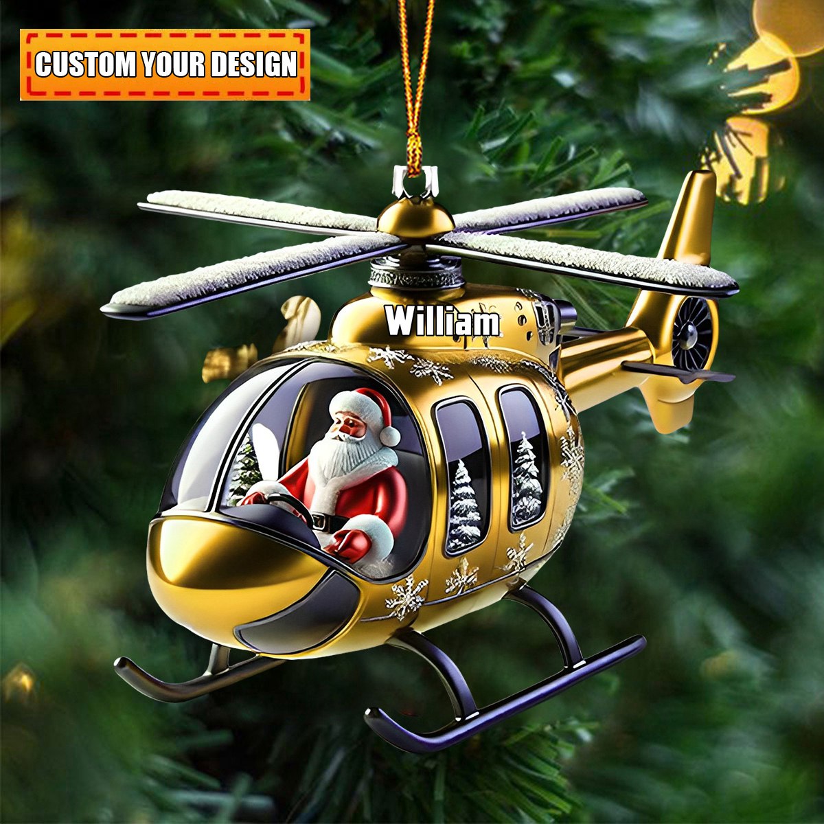Custom Name Santa Helicopter Personalized Name Shaped Ornament