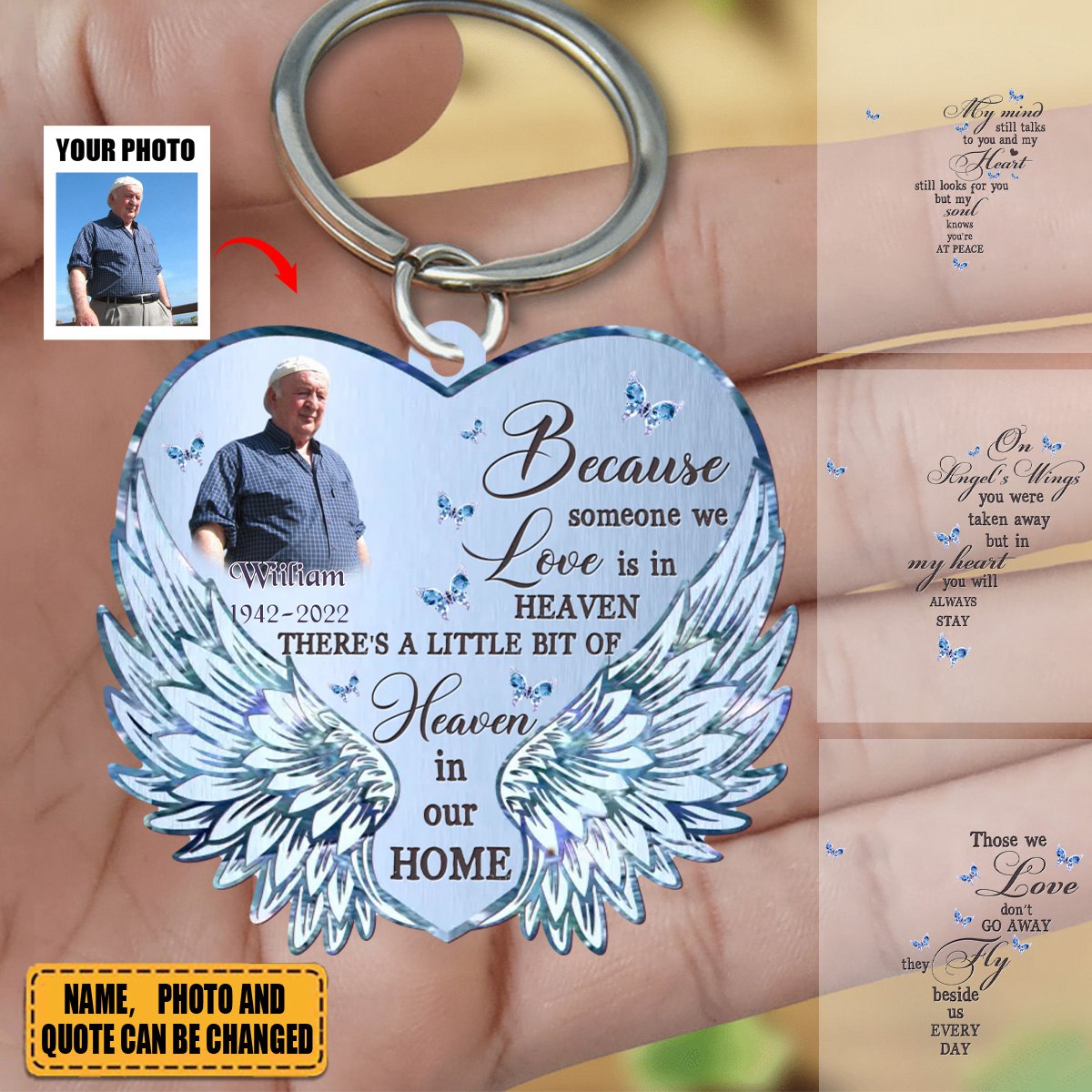 Custom Photo Memorial Heart Wings Acrylic Keychain - Memorial Gift Idea For Family Member - Those We Love Don't Go Away They Fly Beside Us Every Day