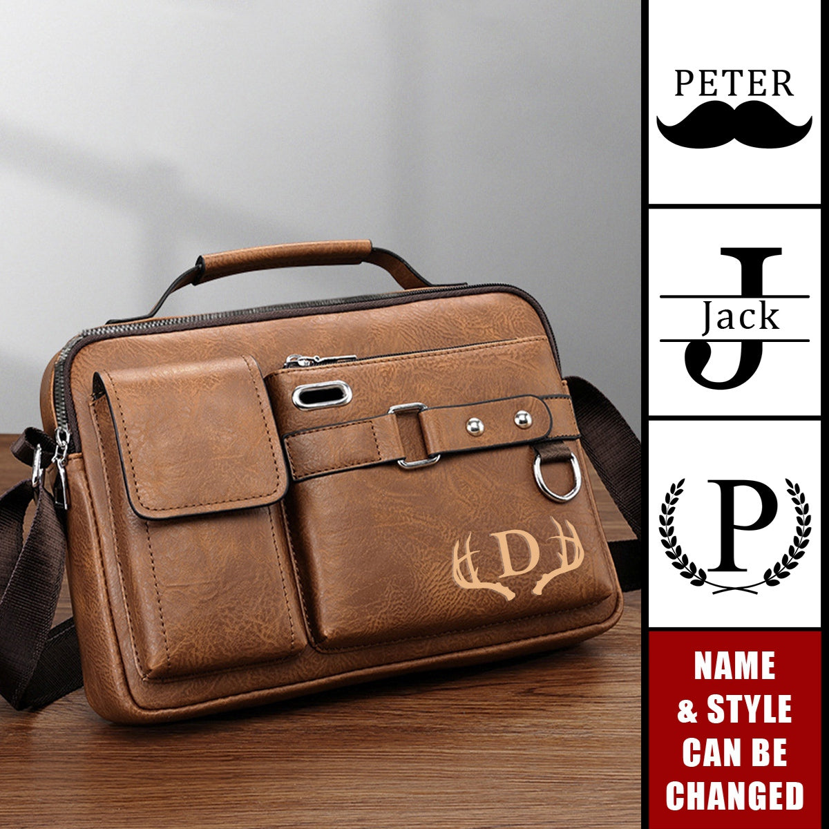 Vintage Monogram - Personalized Business Messenger Shoulder Crossbody Bag