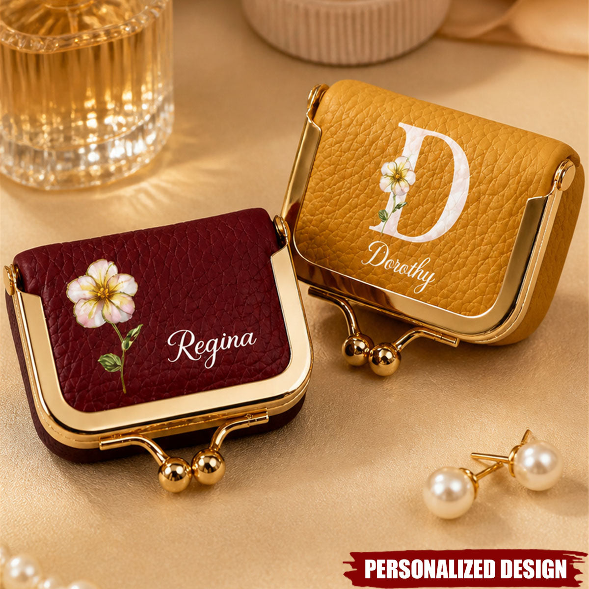 Personalized Floral Initial Mini Jewelry Box - Travel Jewelry Case