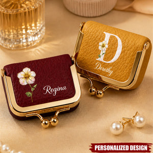 Personalized Floral Initial Mini Jewelry Box - Travel Jewelry Case