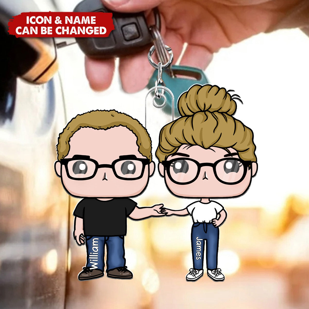 Couple Figure Personalized Acrylic Keychain - Valentine's Day Gifts For Wife, Husband