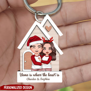 Home Sweet Home Couple Standing Outdoor - Personalized Keychain