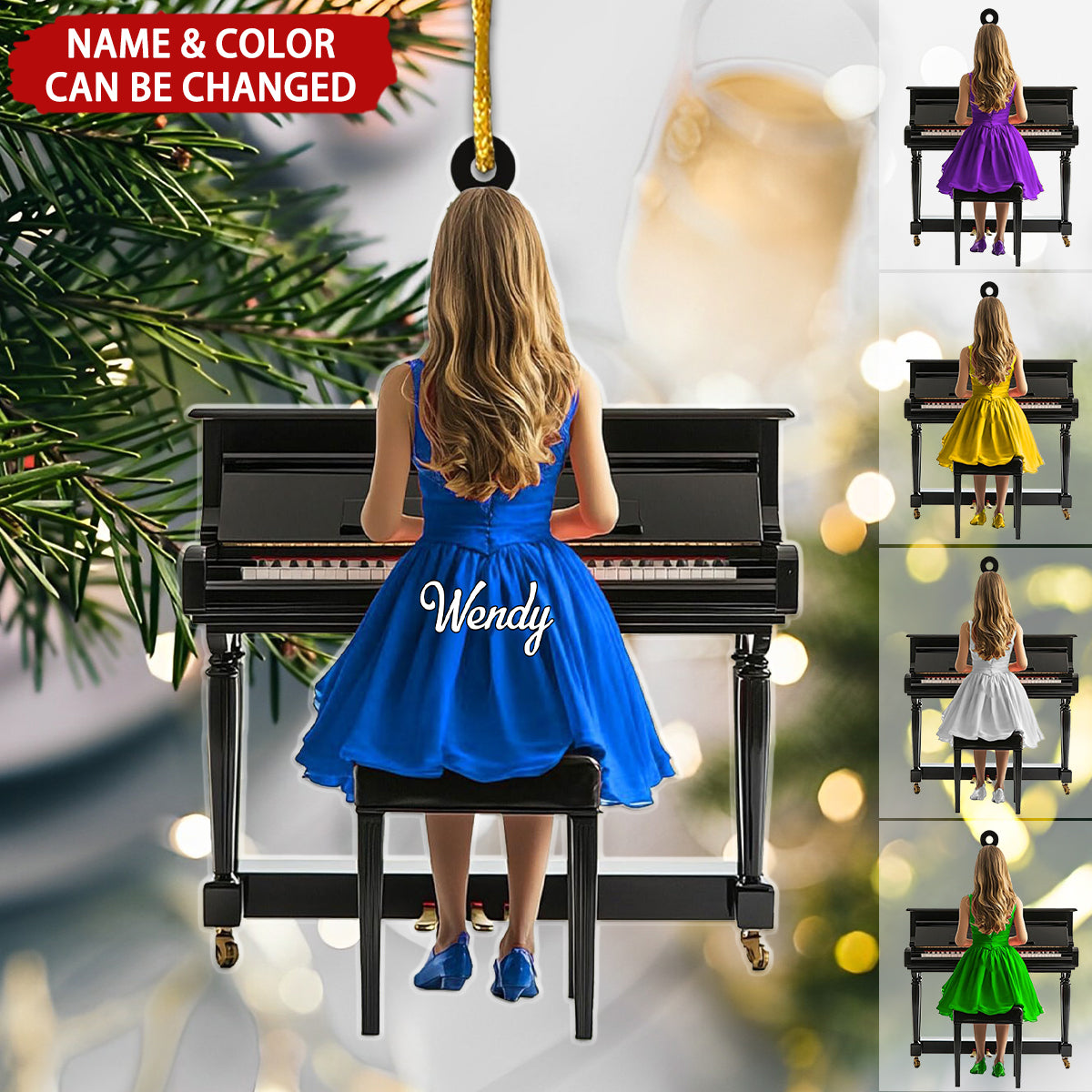 Elegant Woman Piano Personalized Christmas Ornament, Gift for Piano Lover