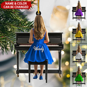 Elegant Woman Piano Personalized Christmas Ornament, Gift for Piano Lover