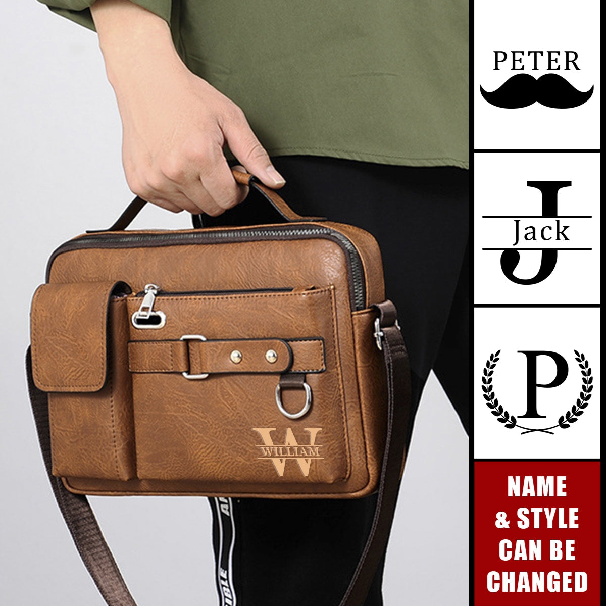 Vintage Monogram - Personalized Business Messenger Shoulder Crossbody Bag