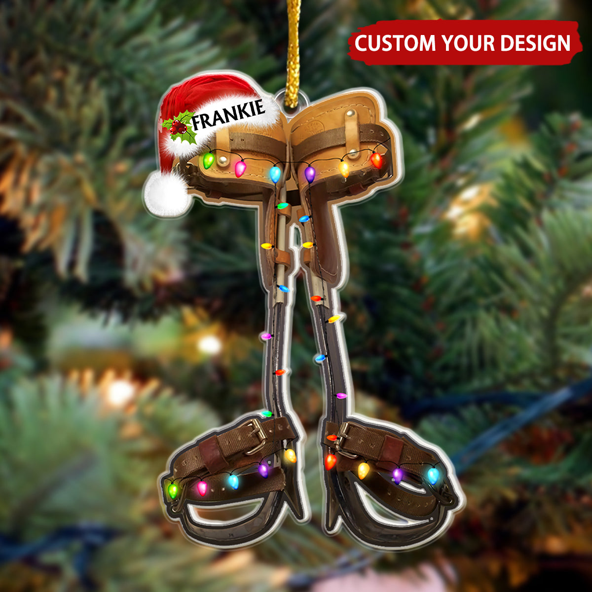 Climbing Spikes Personalized Christmas Ornament, Gifts For Lineman