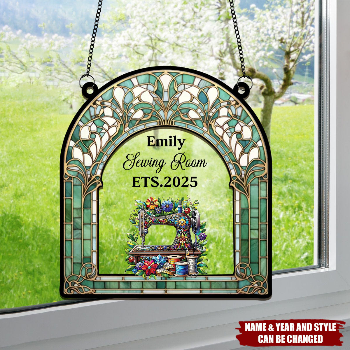 Personalized Custom Name Sewing Machine Craft Room - Custom Shape Suncatcher Hanging Ornament - Mother's Day Gift Idea