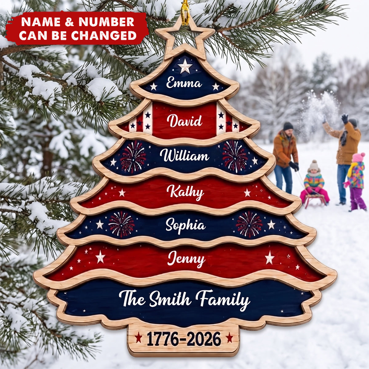 Custom Wooden Ornament - Personalized America 250th Anniversary Christmas Gifts For Family