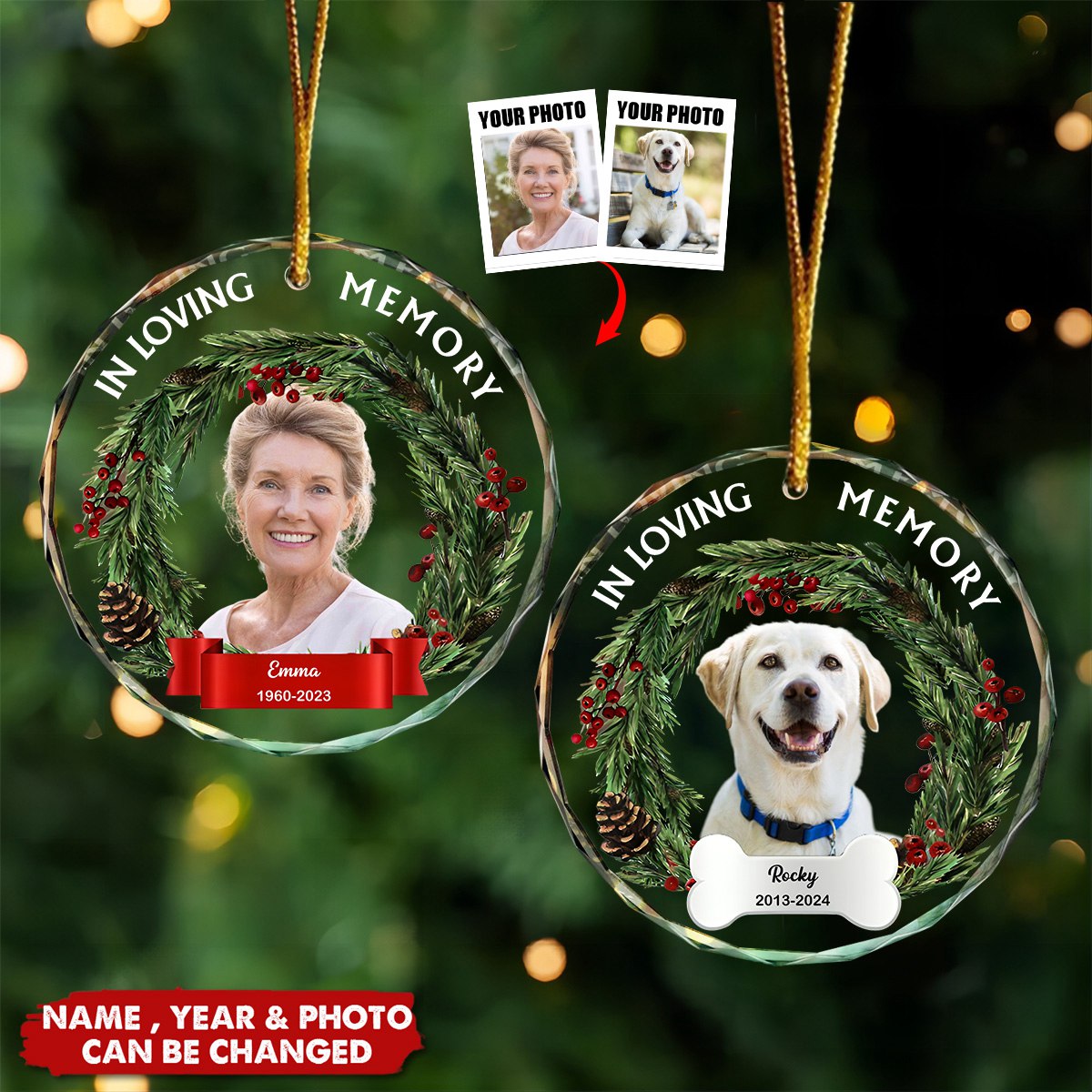Custom Photo In Loving Memory - Personalized Circle Glass Ornament