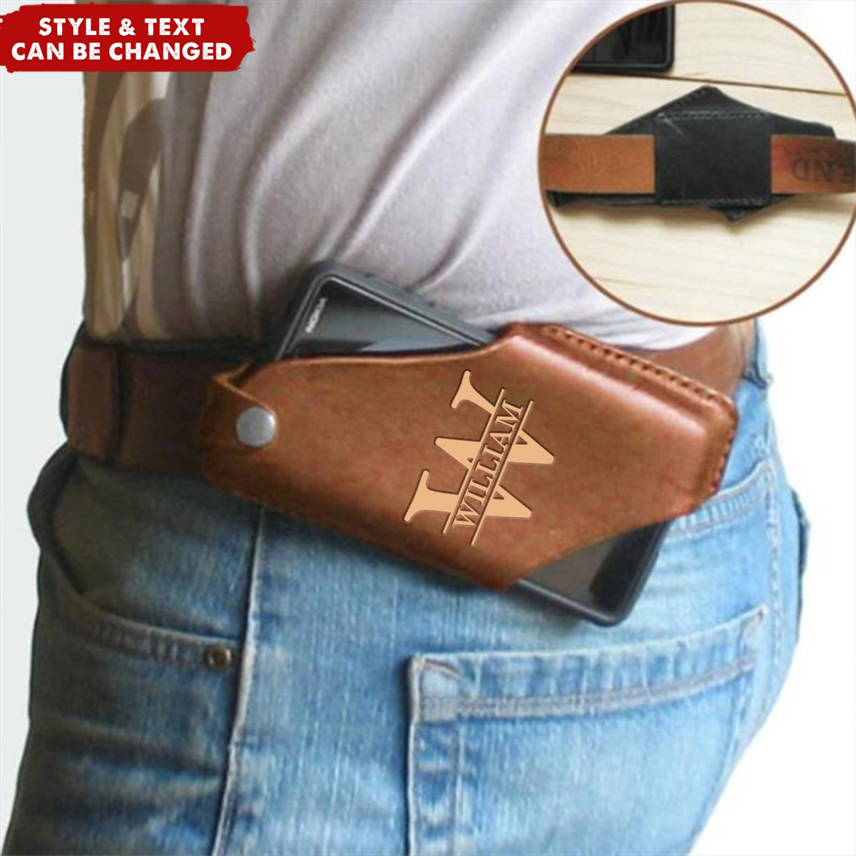 Personalized Leather Phone Loop Holster Case Pouch Belt Waist Bag