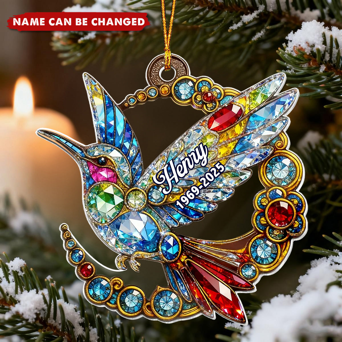 3D Crystal Effect Colorful Hummingbird Memorial - Personalized Acrylic Ornament - Remembrance Gift, Sympathy Gift