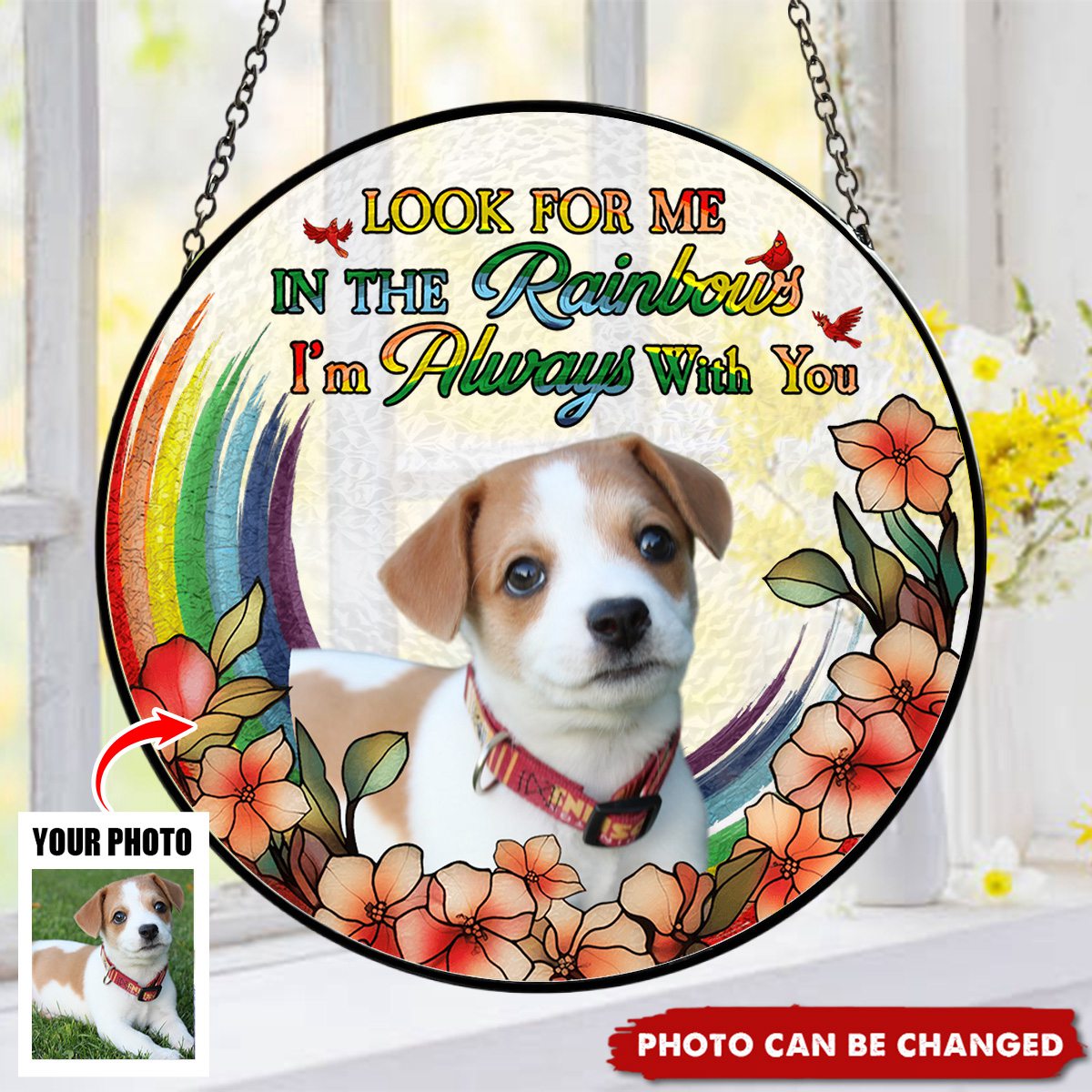 Loss In The Rainbow - Stained Glass Window Hanging Suncatcher Ornament- Memorial Gift