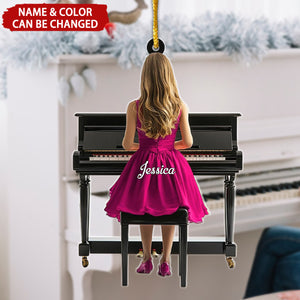 Elegant Woman Piano Personalized Christmas Ornament, Gift for Piano Lover